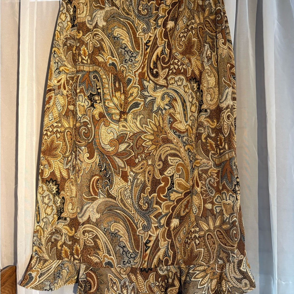 90s Paisley Midi Skirt in Brown Tones